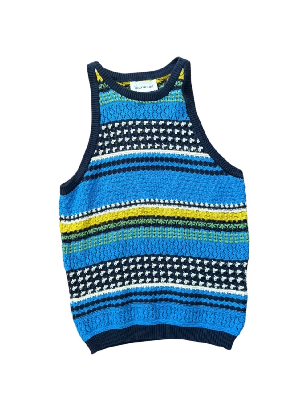 Heartloom Crochet Knit Tank Top Size Large Blue Yellow Multicolor Cotton